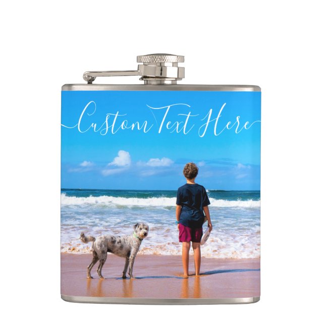 Personalized Your Pet Photo Flask Gift Custom Text (Front)