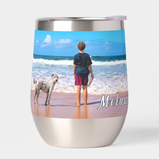 Personalized Your Photo and Custom Name Text Thermal Wine Tumbler (Left)