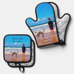 Personalized Your Photo and Custom Text Oven Mitt & Pot Holder Set