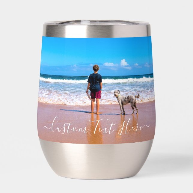 Personalized Your Photo and Custom Text Thermal Wine Tumbler (Back)