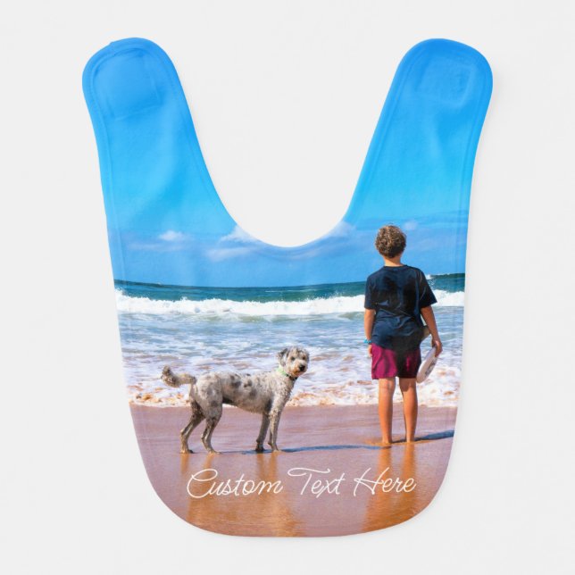 Personalized Your Photo Baby Bib with Custom Text (Front)