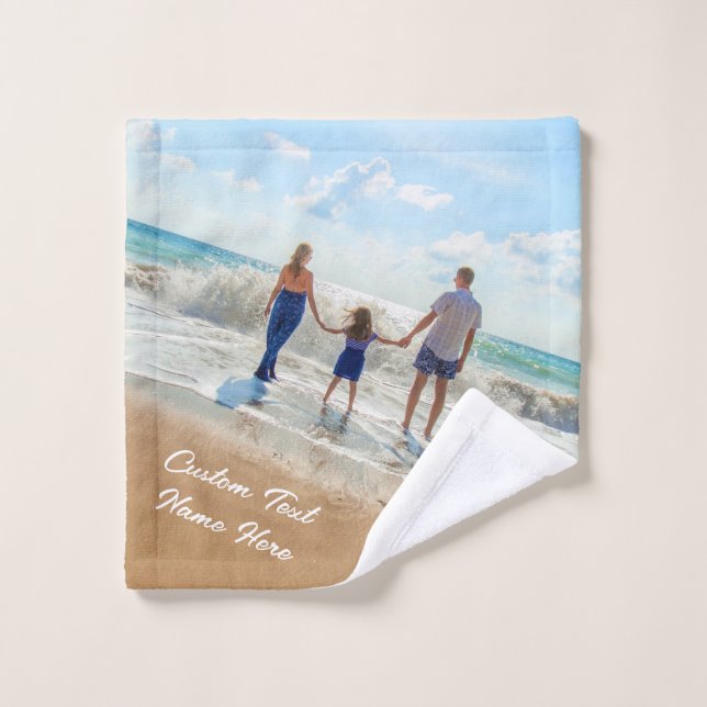 Personalized Your Photo Bath Towel Set with Text (Wash Cloth)