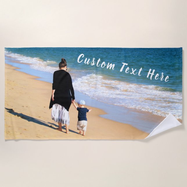 Personalized Your Photo Beach Towel Custom Text (Front)