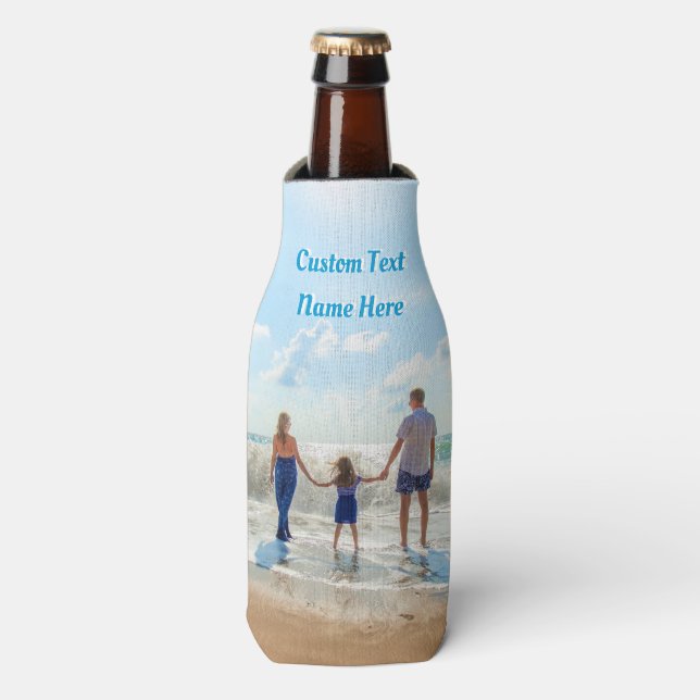 Personalized Your Photo Bottle Cooler Custom Text (Bottle Front)