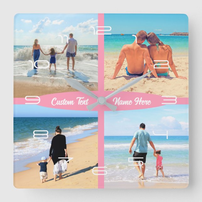 Personalized Your Photo Collage Clock Custom Text (Front)