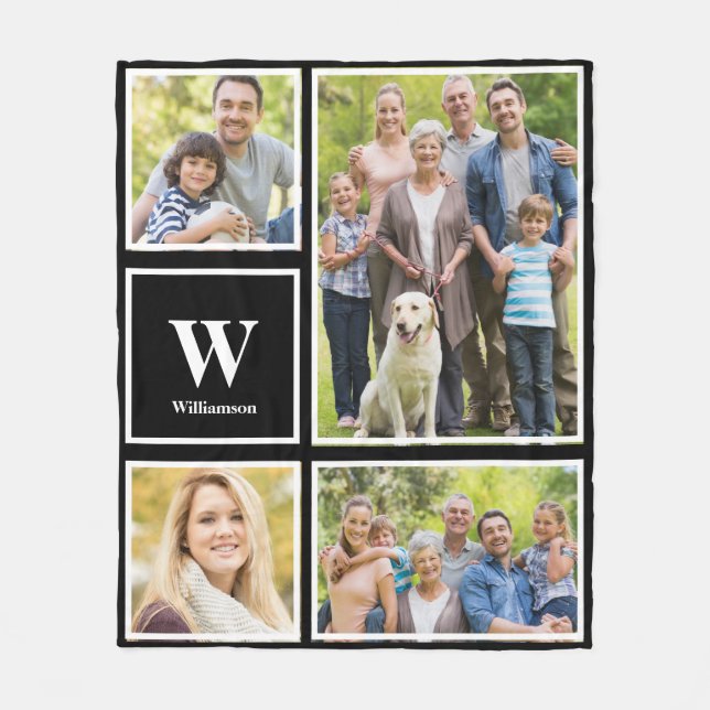 Personalized Your Photo Collage Family Monogram Fleece Blanket (Front)