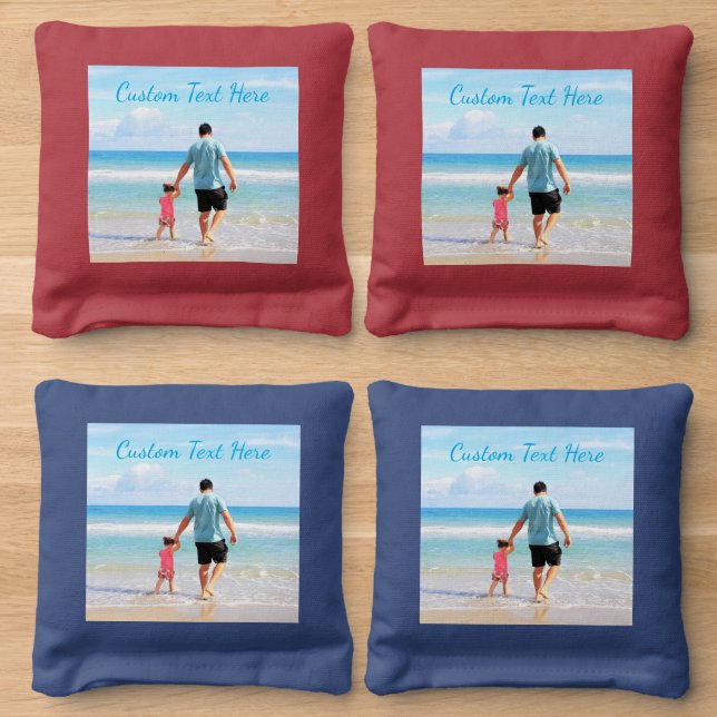 Personalized Your Photo Cornhole Bags Custom Text (Wood)