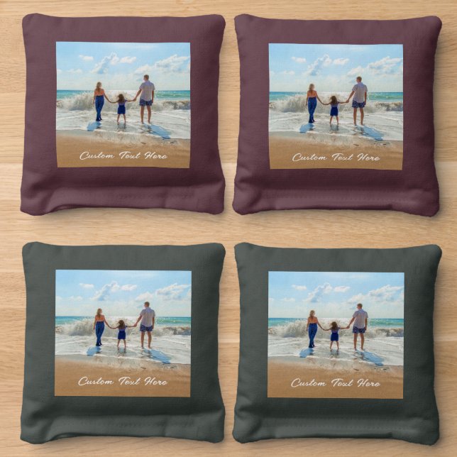 Personalized Your Photo Cornhole Bags Custom Text (Wood)