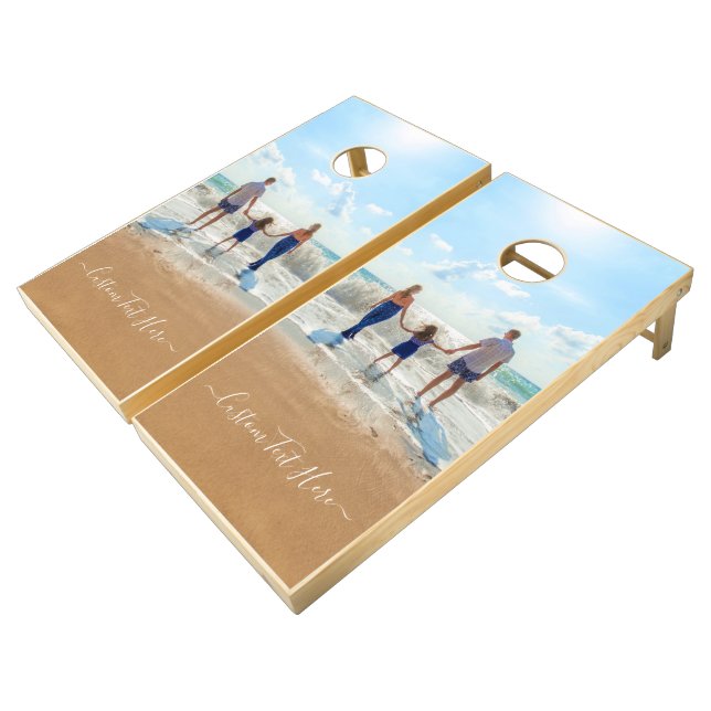 Personalized Your Photo Cornhole Set Custom Text (Angled)