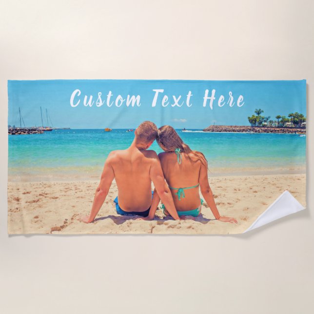 Personalized Your Photo Custom Text Beach Towel (Front)