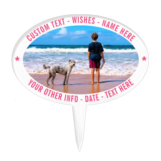 personalized Your Photo Custom Text Cake Topper (Front)