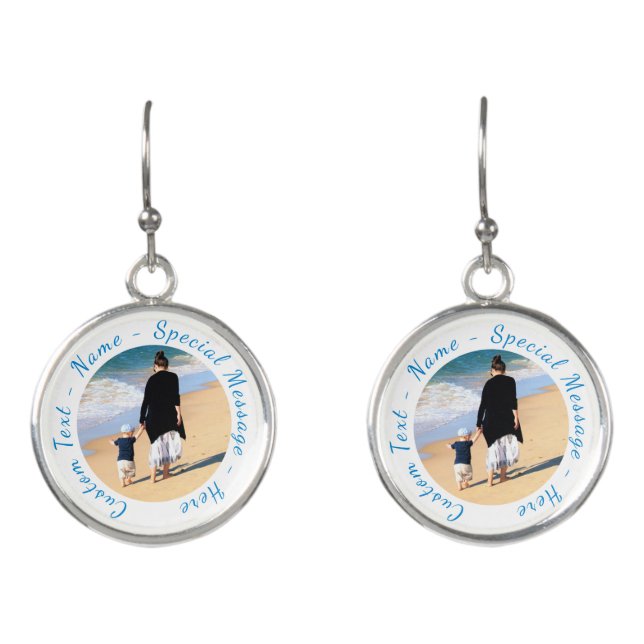 Personalized Your Photo Earrings Gift Custom Text (Front)