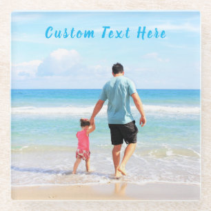 Personalized Your Photo Glass Coaster Custom Text