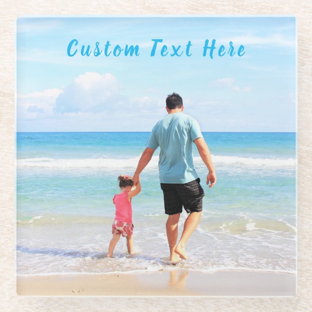 Personalized Your Photo Glass Coaster Custom Text (Front)
