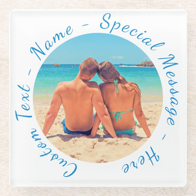 Personalized Your Photo Glass Coaster Custom Text (Front)
