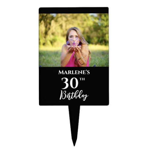 Personalized Your Photo in Black Frame with Texts Cake Topper