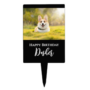 Personalized Your Photo in Black Frame with Texts Cake Topper