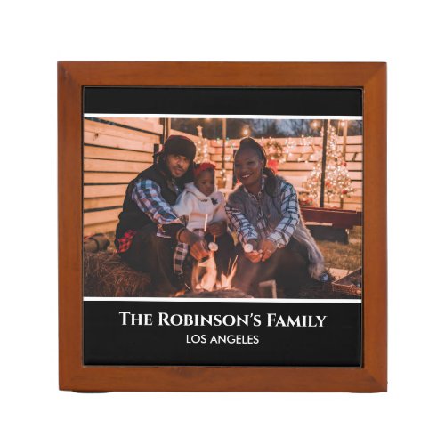 Personalized Your Photo in Black Frame with Texts Desk Organizer