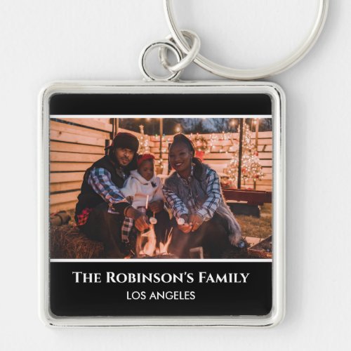 Personalized Your Photo in Black Frame with Texts Keychain