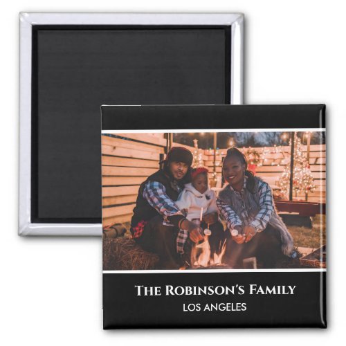 Personalized Your Photo in Black Frame with Texts Magnet