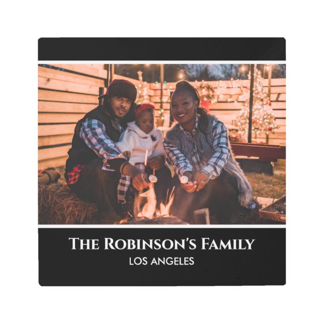 Personalized Your Photo in Black Frame with Texts Metal Print (Front)