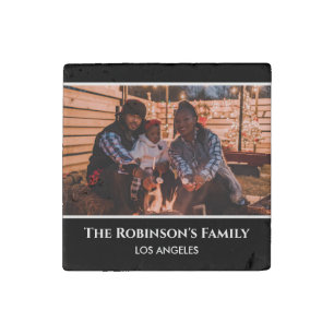 Personalized Your Photo in Black Frame with Texts Stone Magnet