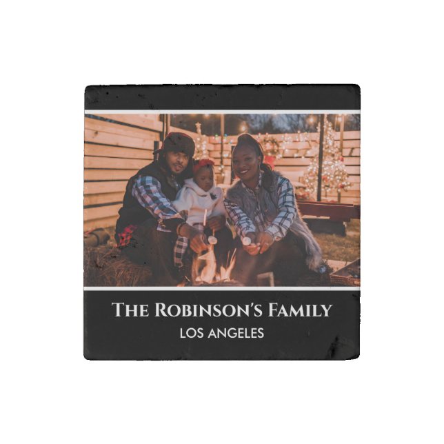 Personalized Your Photo in Black Frame with Texts Stone Magnet (Front)