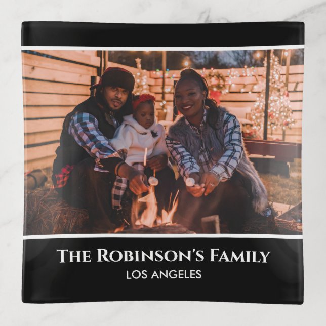 Personalized Your Photo in Black Frame with Texts Trinket Tray (Front)
