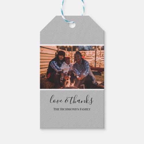 Personalized Your Photo in Gray Frame Love Thanks Gift Tags