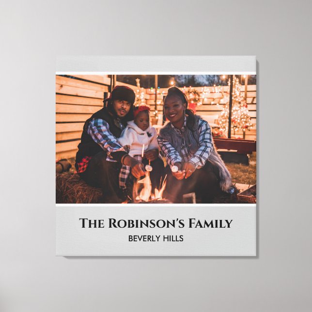 Personalized Your Photo in Gray Frame with Texts Canvas Print (Front)