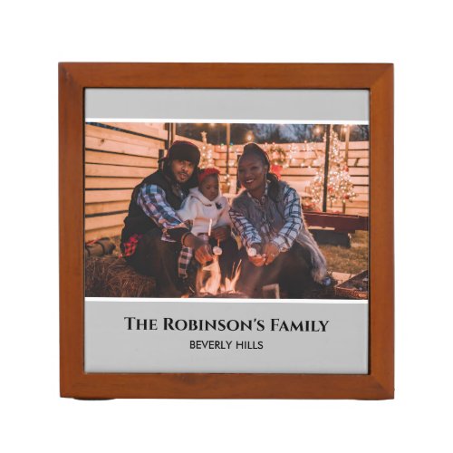 Personalized Your Photo in Gray Frame with Texts Desk Organizer