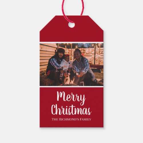 Personalized Your Photo in Red Frame Christmas Gift Tags