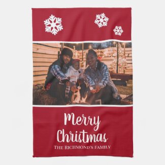 Personalized Your Photo in Red Frame Snowflakes
