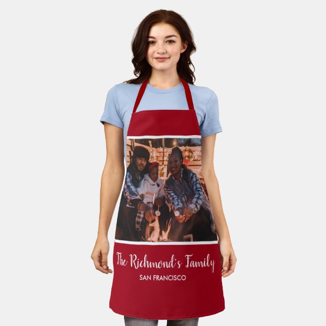 Personalized Your Photo in Red Frame with Texts Apron (Worn)