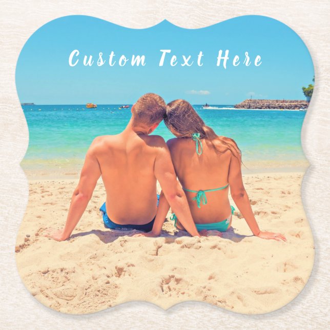 Personalized Your Photo Paper Coaster Custom Text (Front)