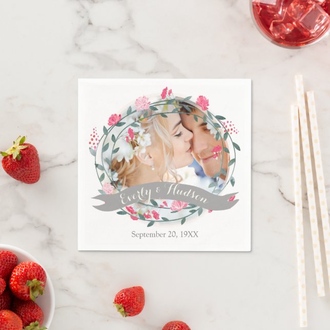 Personalized Your Photo Quartz Pink Forest Wedding Paper Napkins (Insitu)