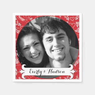 Personalized Your Photo Red Garland Floral Wedding Paper Napkins