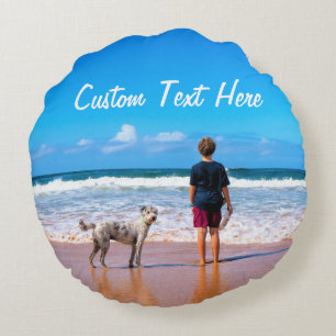 Personalized Your Photo Round Pillow Custom Text