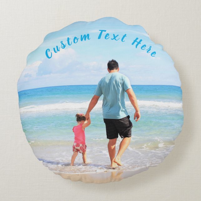 Personalized Your Photo Round Pillow Custom Text (Back)