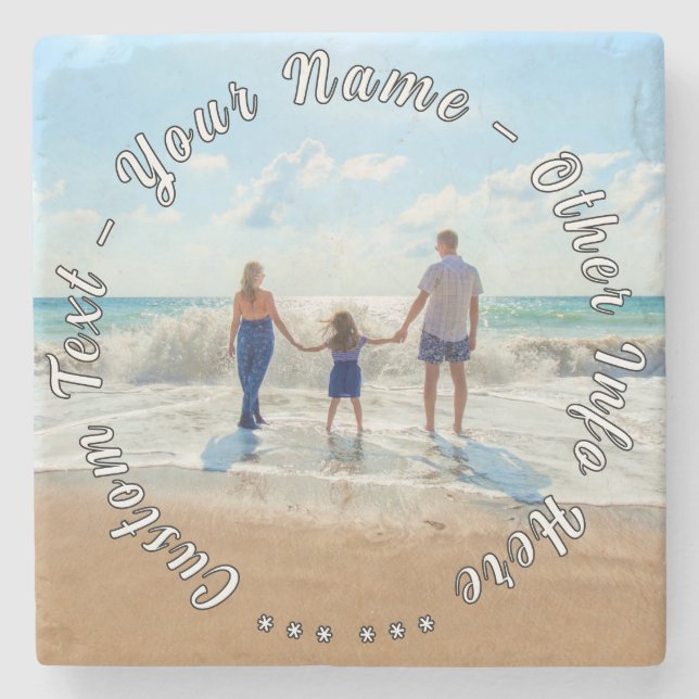 Personalized Your Photo Stone Coaster Custom Text (Front)