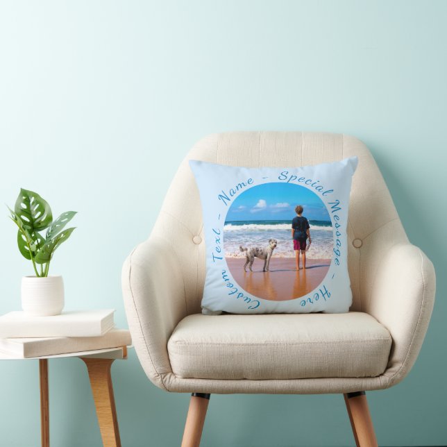 Personalized Your Photo Throw Pillow Custom Text (Chair)