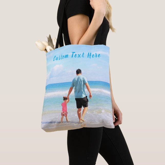 Personalized Your Photo Tote Bag with Custom Text (Close Up)