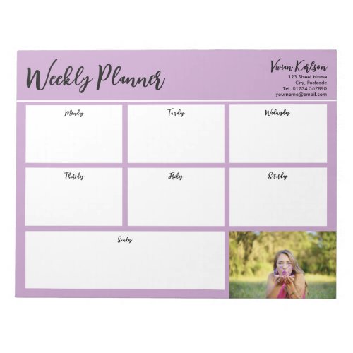 Personalized Your Photo Weekly Planner Lavender Notepad