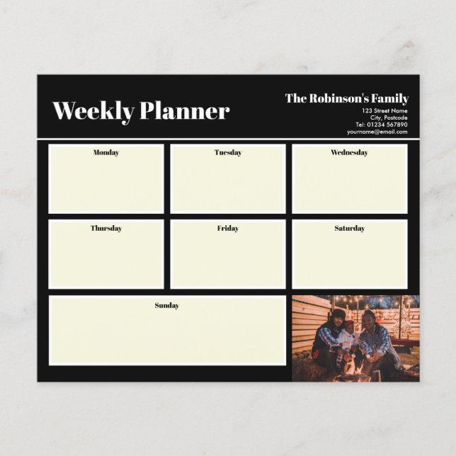 Personalized Your Photo Weekly Planner Plain Black (Front)