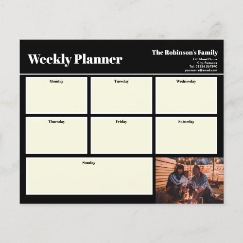 Personalized Your Photo Weekly Planner Plain Black