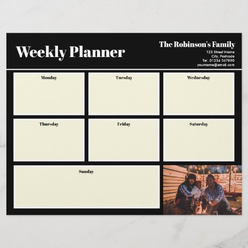 Personalized Your Photo Weekly Planner Plain Black Letterhead