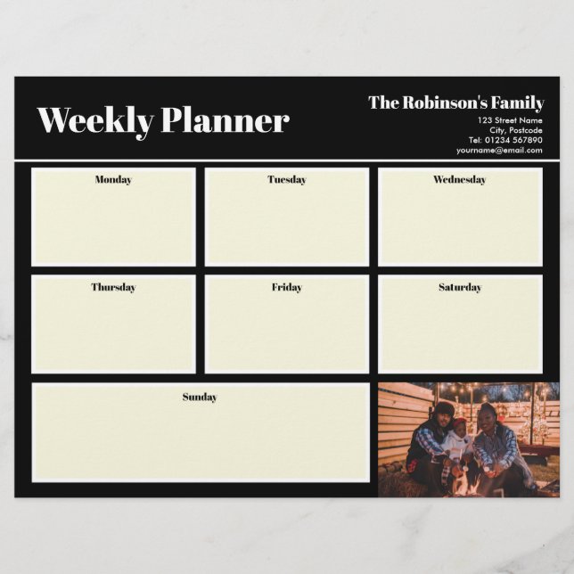 Personalized Your Photo Weekly Planner Plain Black Letterhead (Front)