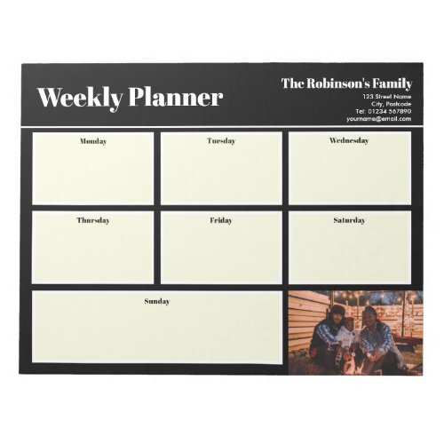 Personalized Your Photo Weekly Planner Plain Black Notepad