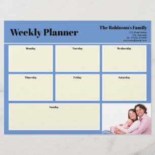 Personalized Your Photo Weekly Planner Plain Blue Letterhead