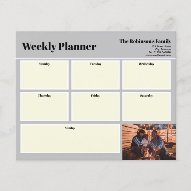 Personalized Your Photo Weekly Planner Plain Gray (Front)
